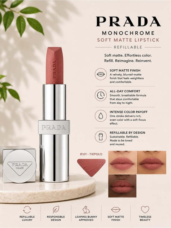 Prada Other - Prada Monochrome Soft Matte Lipstick — Tiepolo